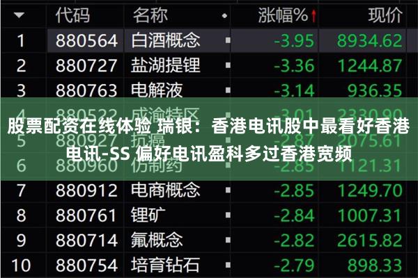 股票配资在线体验 瑞银：香港电讯股中最看好香港电讯-SS 偏好电讯盈科多过香港宽频